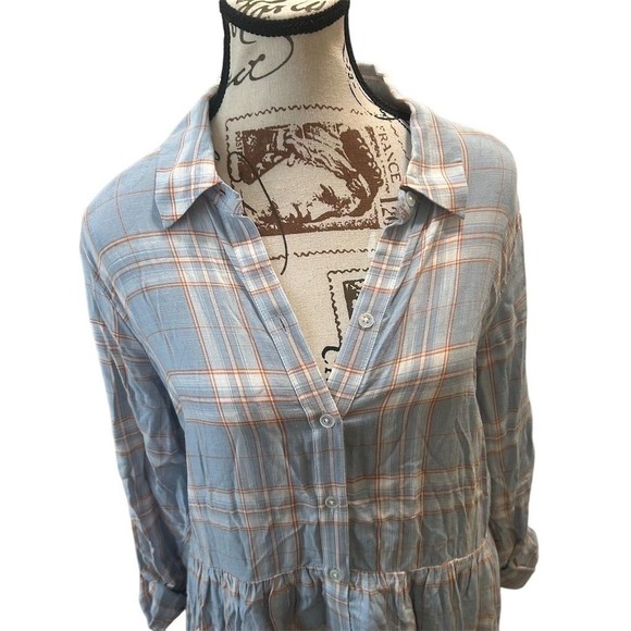 Veronica Beard Plaid Shirt Dress Tiered Ruffle Long Sleeve Button Blue Womens S - Picture 3 of 12